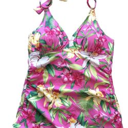 NWT Tommy Bahama halter tankini swim ORCHID GARDEN reversible pads print Large