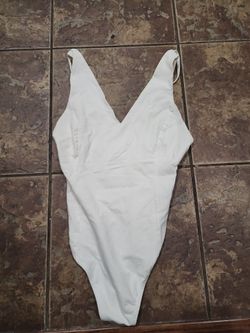 White V-Neck Bodysuit with Strap Back Detail Size Small