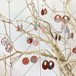 Handmade Copper And Turquoise Color Wood Earrings