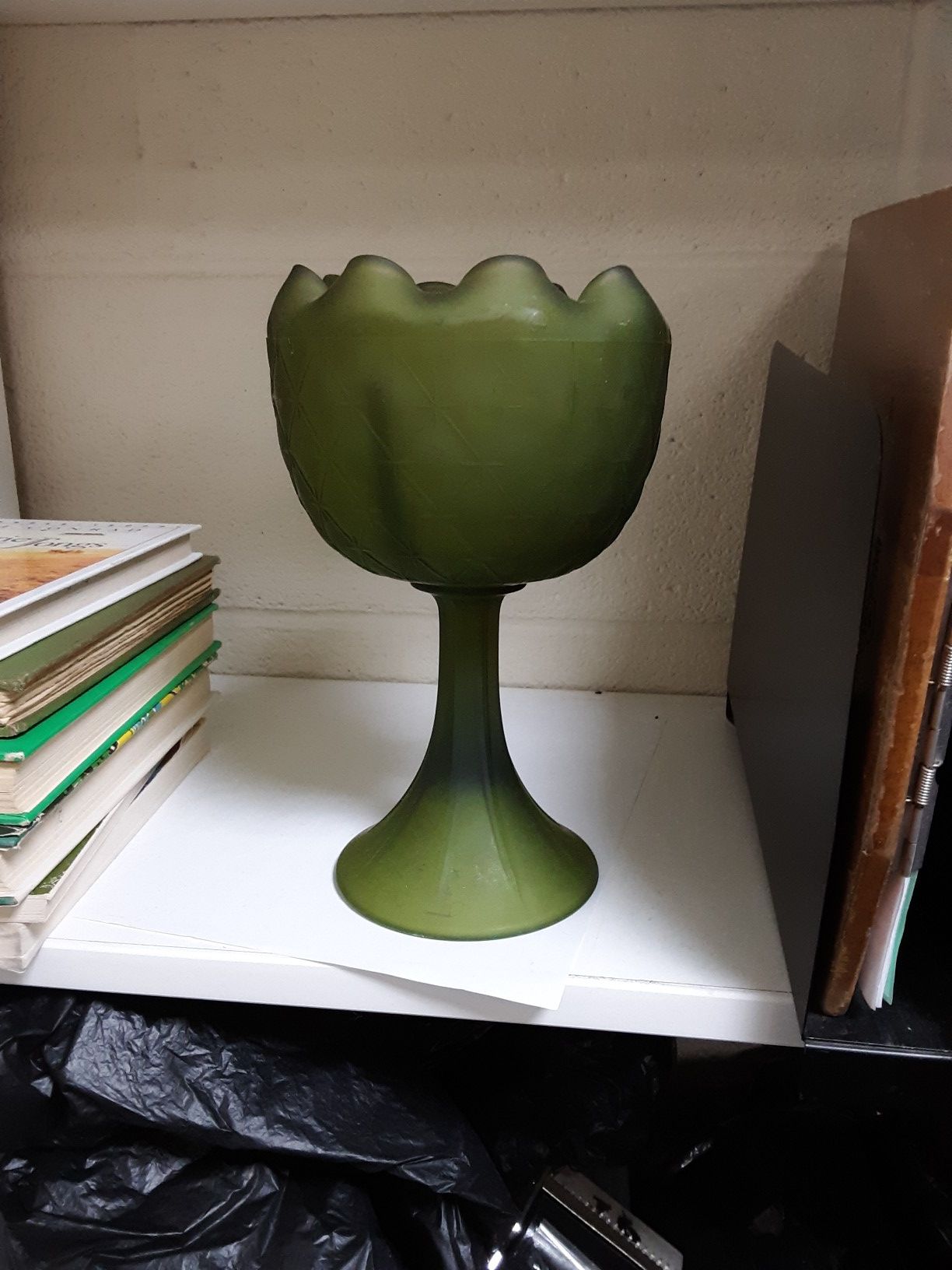 Antique Diamond footed green goblet.