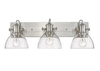 Golden Lighting Hines 25 in 3 light vanity Pewter With Seeded Glass Retail $260