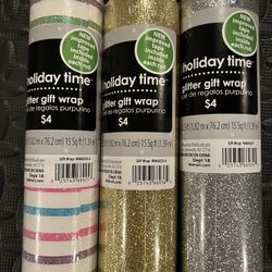 3 Rolls Of Sparkle Christmas Wrapping Paper  And Tape