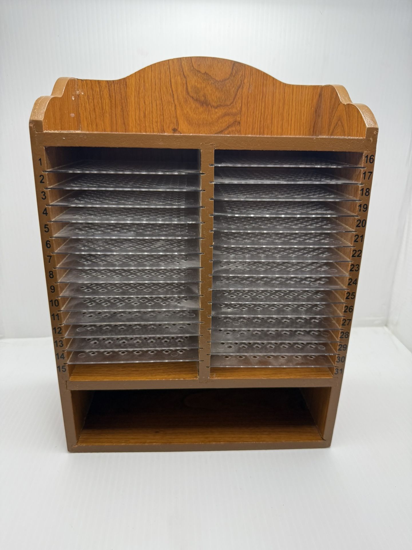 Wood Organizer 31 Numbered Removeable Shelve Drawer VTG Wall Hanging/Stand Alone