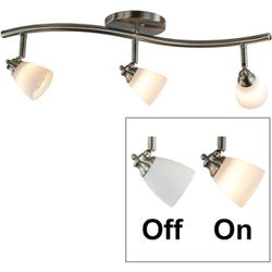 3 Lights Adjustable Track Lighting Kit - Brushed Steel Finish - White Glass Track Heads - GU10 Bulbs Included. D268-23C-BS-WH