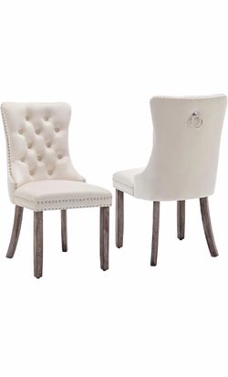 Velvet Dining Chair Set of 2, Modern Kitchen Chairs with Nailhead Trim, 2 Pieces Upholstered Dining Room Chairs for Living Room, Bedroom (Beige) 91 $7