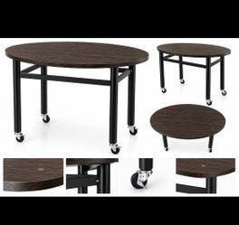 Oval Dark Wood Table with Rolling Wheels – $150 OBO