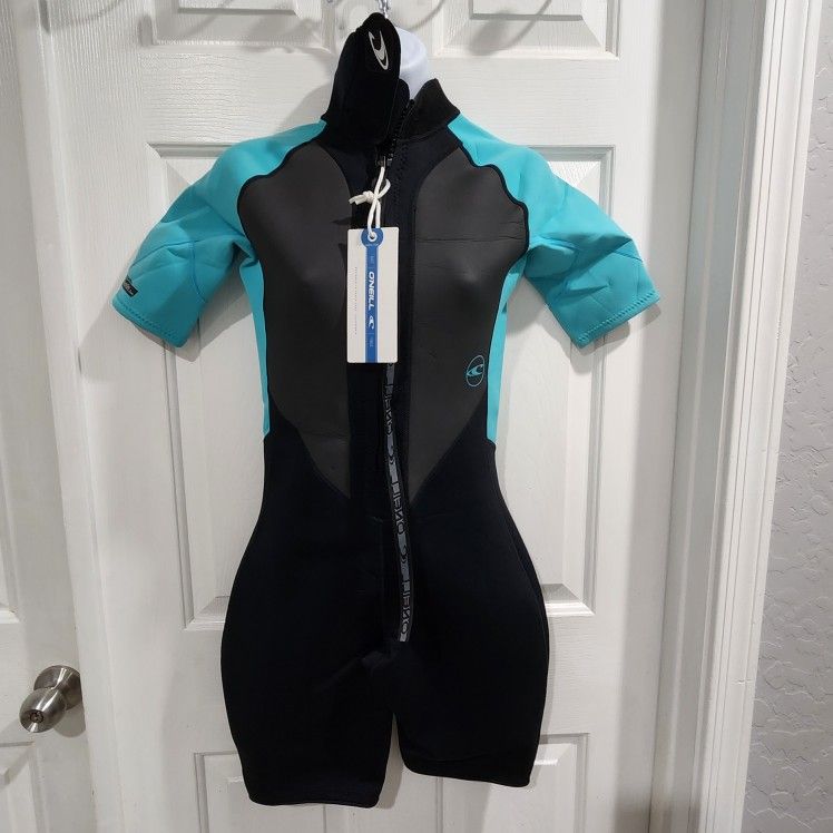 O'Neill Reactor 2 Wetsuit Short Sleeve Surfing Swim Black Aqua NWT size 8