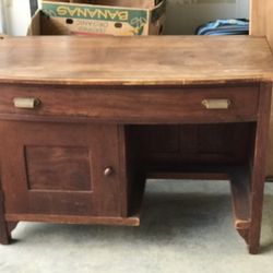 Solid Antique Wood Desk, Side table, End Table, Center Piece, Prop, Shelf, Cabinet.