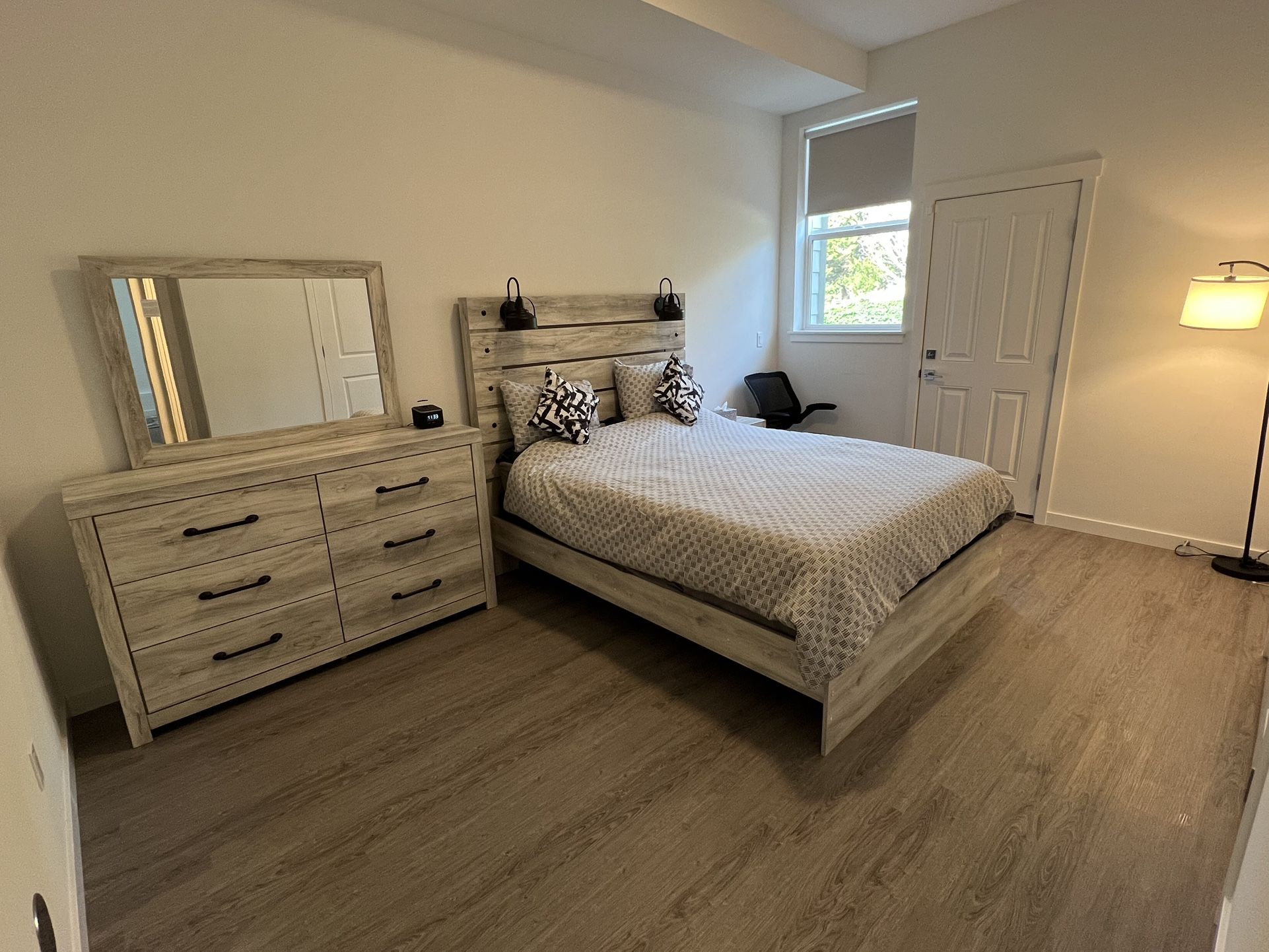 Queen Bed Frame (Ashley Cambeck) + FREE Queen Mattress – Whitewash