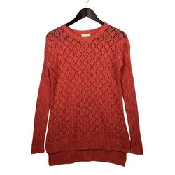 Between Me & You Women’s CROCHET DIAMOND PATTERN SWEATER CORAL PINK TUNIC -S-