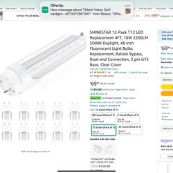 SHINESTAR 4FT LED Bulbs, 18W 5000K Daylight, T8 T10 T12 Fluorescent Light Bulbs 48 inch Replacement, Type B Ballast Bypass, Dual-end, 2 pin G13 Base, 