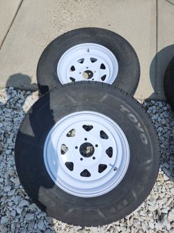 2- Rims And Tires 15×6×5 Hole 2 5/8 Gap Between Studs