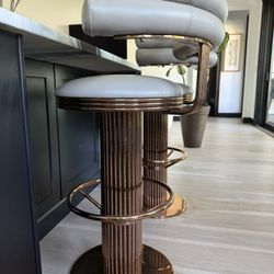 Modern Leather & Brass Bar Stools (Set of 4)