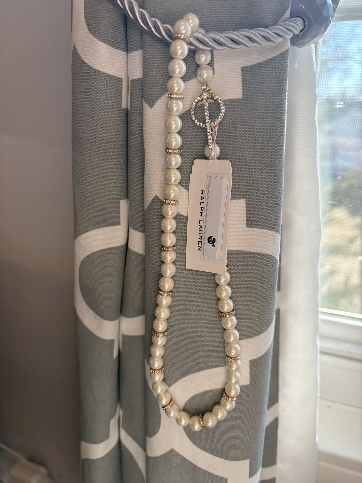 Ralph Lauren Pave & Imitation Pearl Beaded 17" Collar Necklace - White