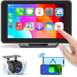 Portable Wireless Carplay Screen for Car for Apple Android with Backup Camera,7-inch Touchscreen, Bluetooth