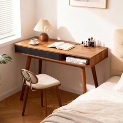 Mid-Century Modern Wood Desk with Drawer