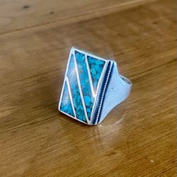 Vintage  Sterling Silver and Crashed Turquoise Ring  size 11