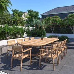 BRAND NEW 11- Piece Extendable Oval Deluxe Outdoor Furniture -100% FSC Teak Wood Dining Set