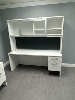 White Office Desk with Hutch
