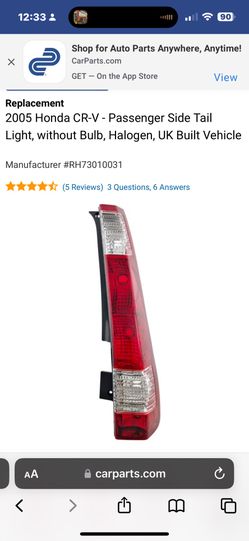 2005 Honda CR-V - Passenger Side Tail Light, without Bulb
