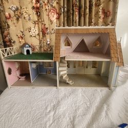 Vintage Solid Wood Dollhouse – 30” Wide – Charming Detail - Great Condition, HAND MADE 