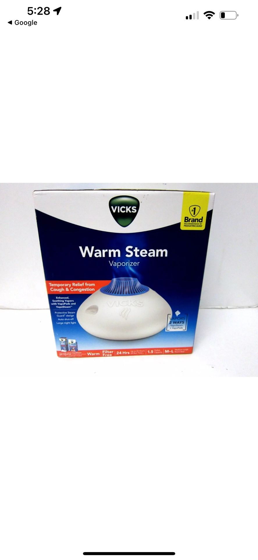 Vicks V150SG Steam Vaporizer Tabletop Humidifier New