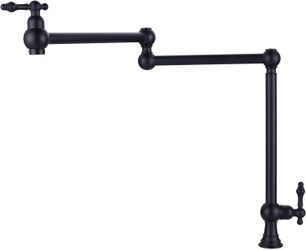 Solid Brass Pot Filler Matte Black Kitchen Folding Faucet with Stretchable Double Joint Swing Arm (Victorian Style)