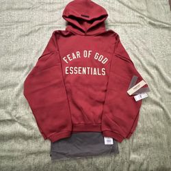 🔥 FEAR OF GOD ESSENTIALS RED CRIMSON HOODIE – SIZE XXL (NEW)