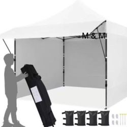 Pop Up 10x10Canopy Tent Heavy Duty with Awning, Sidewalls, Sand Bags and Rolling Bag.