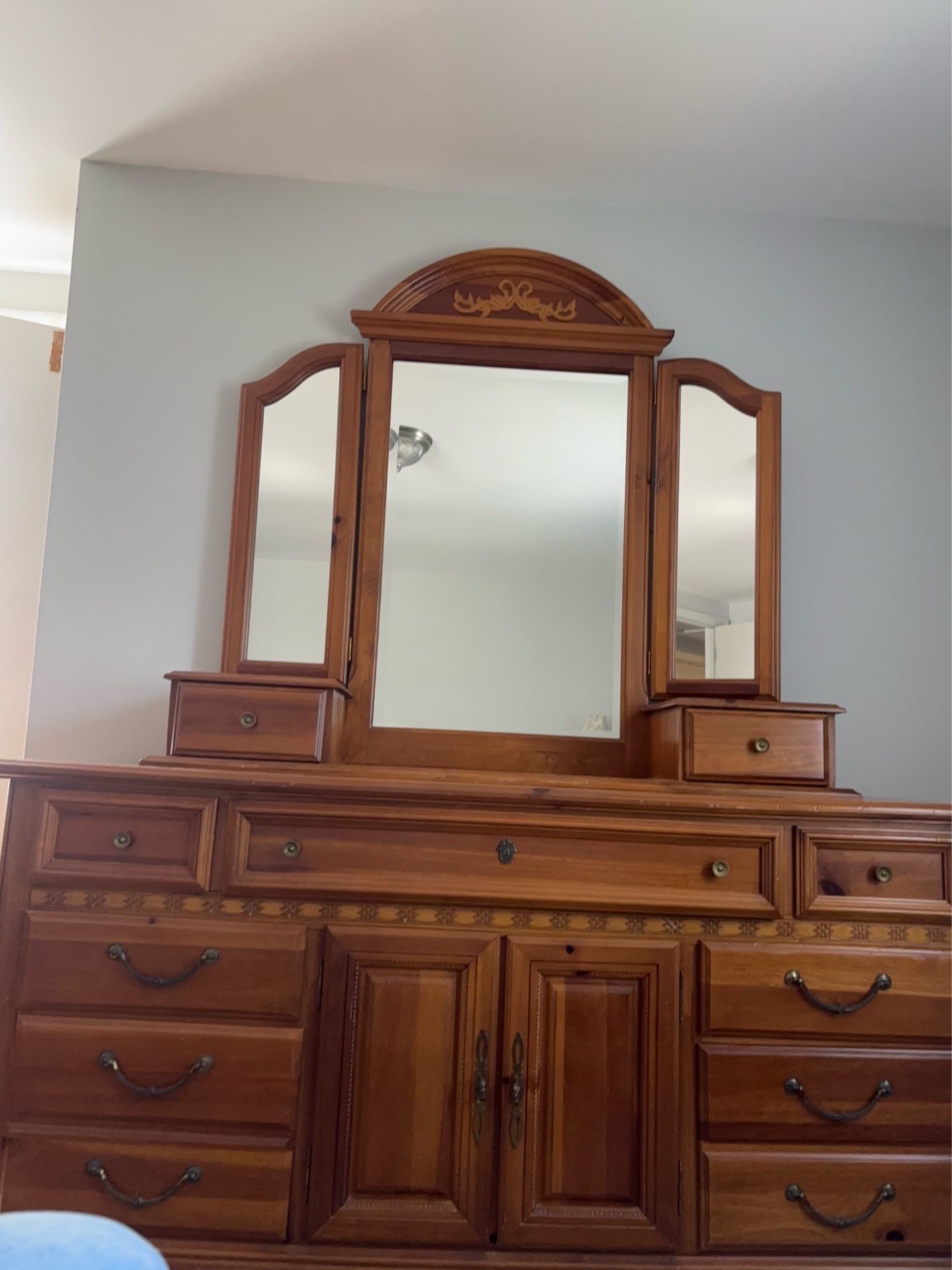 All wood dresser with mirror
