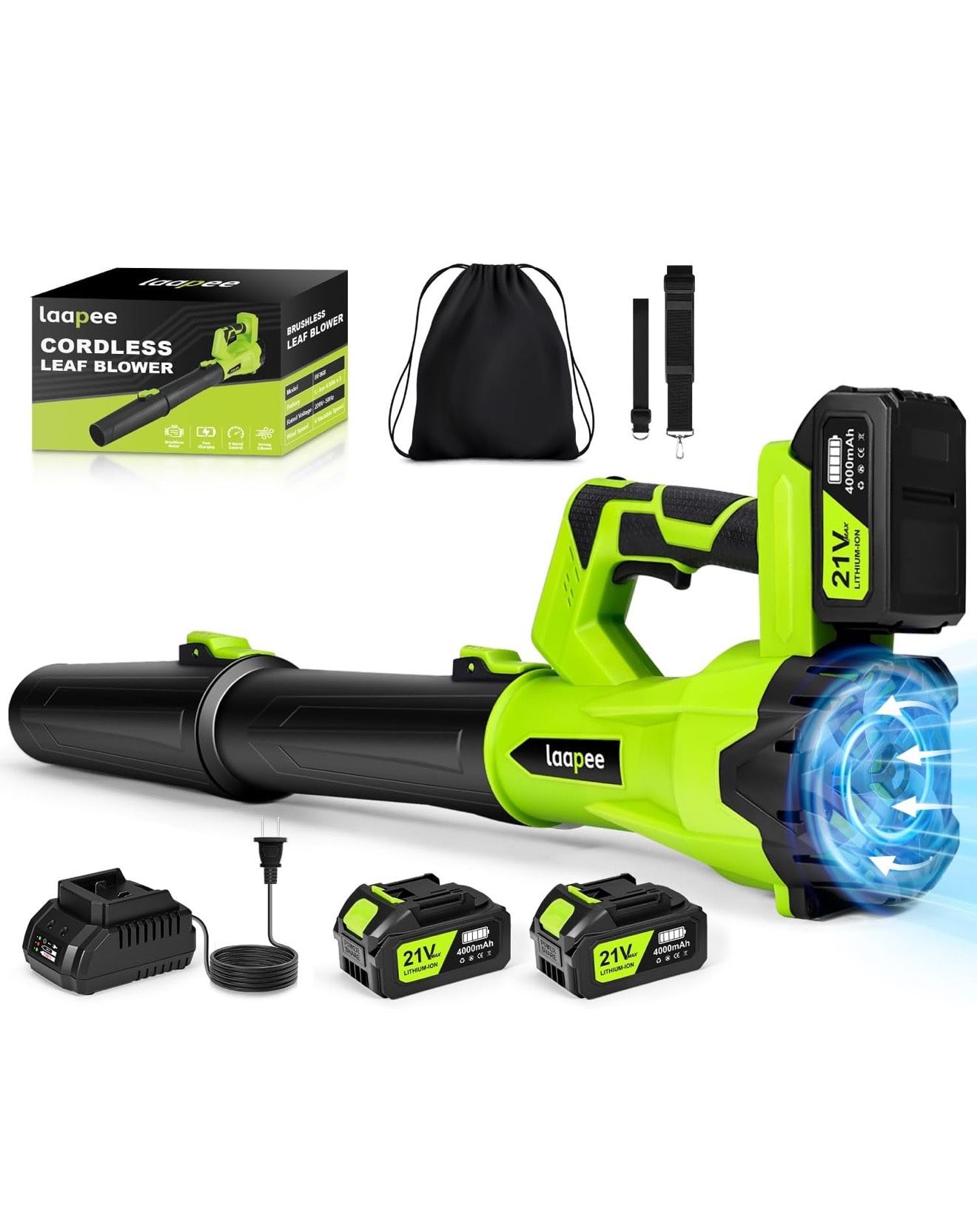 Leaf Blower Cordless,Brushless Electric Leaf Blower with 2 x 4.0Ah Battery Powered and Fast Charger, 680 CFM Cordless Blowers for Lawn Care and Dust,S