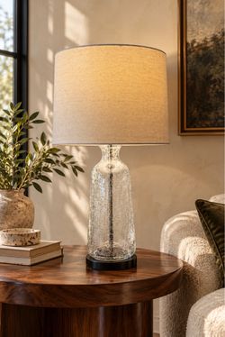 Crackle Glass Table Lamp with Linen Shade