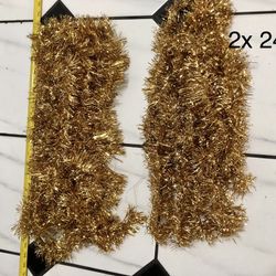 Two bundles of Vintage champagne gold tinsel Christmas garland,