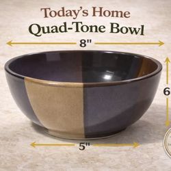 Today’s Home Quad-Tone Decorative Bowl – 8” Modern Ceramic Serving Bowl