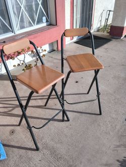Folding Bar Stools with Wood Seat – Set of 2