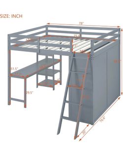 Double loft bed with wardrobe