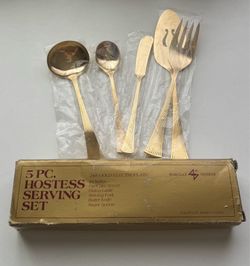 Vintage Golden St. Moritz 5-Piece Hostess Serving Set • New in Box