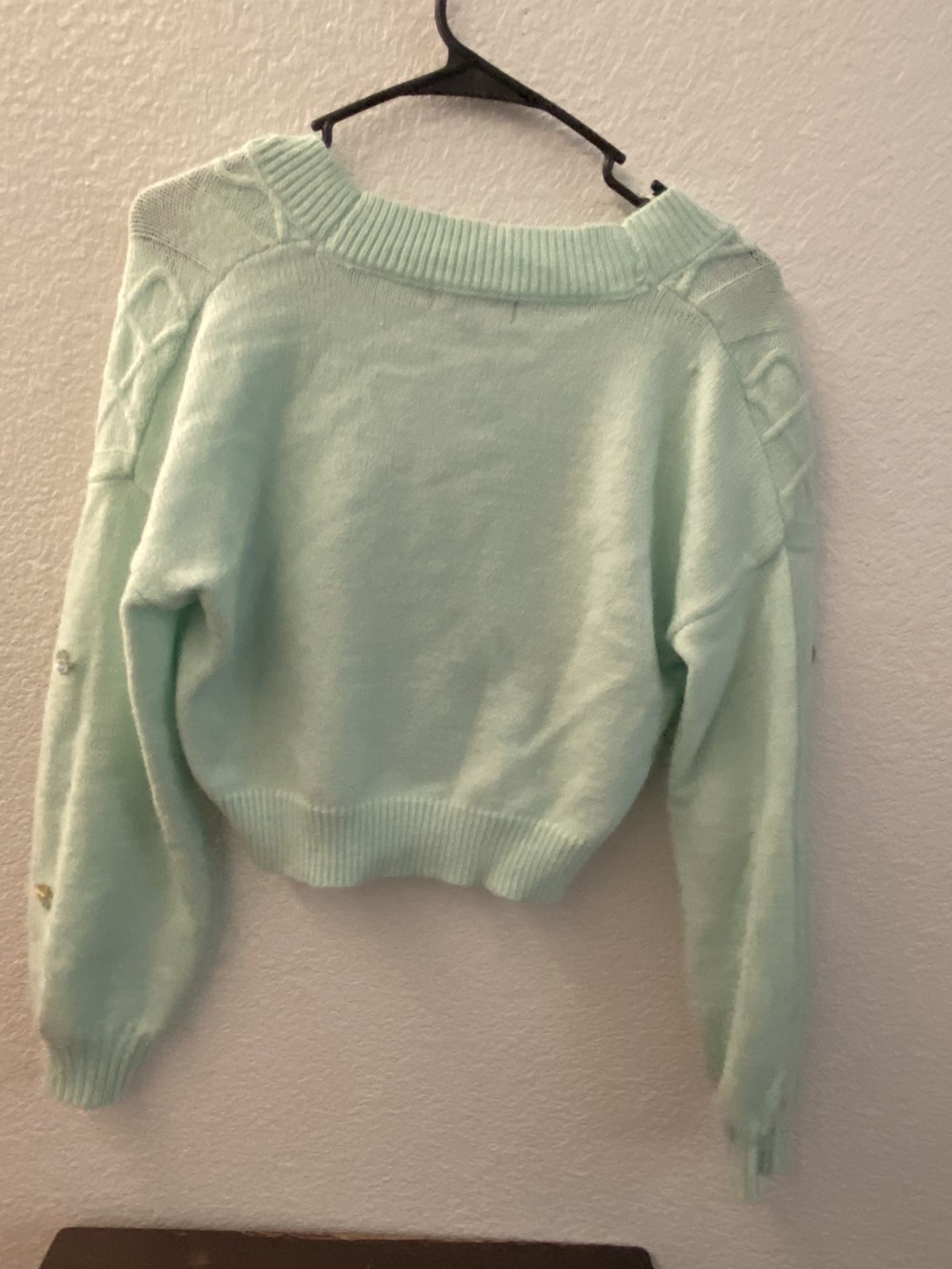 Teal Cardigan With Flower Details