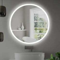Miseno 36" Diameter Circular Frameless Bathroom Wall Mirror with LED 