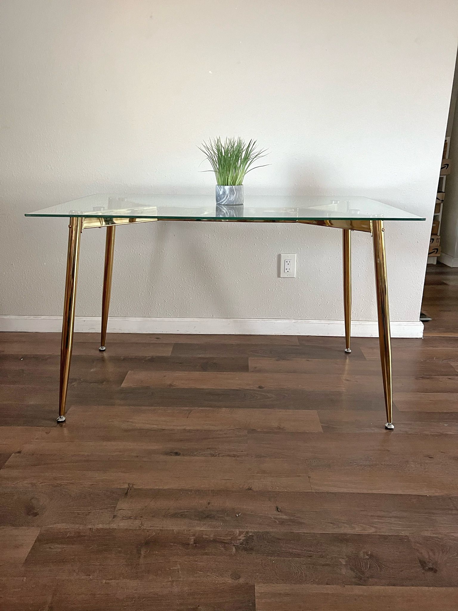 Gold Glass Rectangular Dining Table