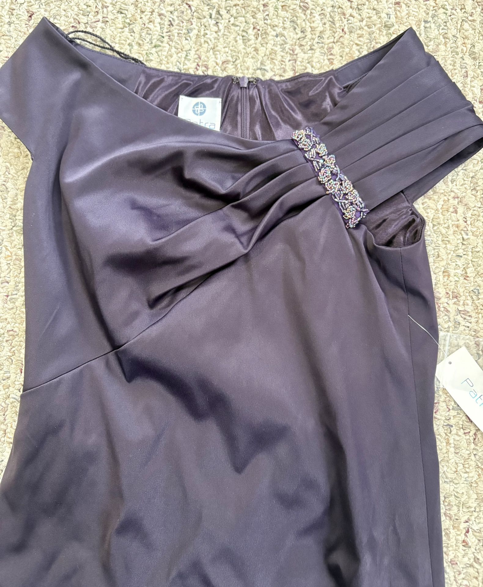Patra Satin Dress NWT 11739 PLUM RN 65518 Zip Back Size 10