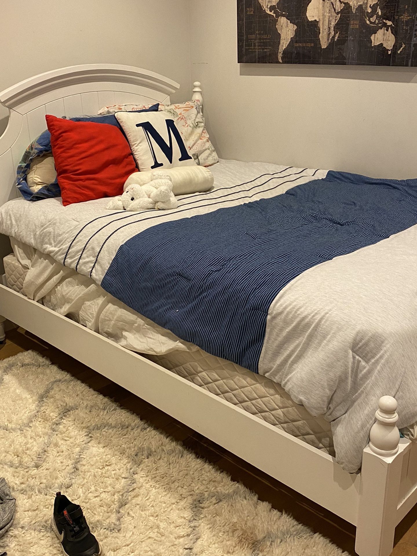 White Bed Frame, Bed And Box Spring