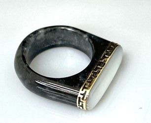 Palm Beach Jewelry 14k Gold Greek Key MOP & Black Jadeite Ring Size 8 Lot#91