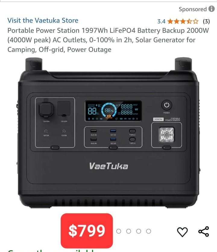 2000 W Power Station, Portable Battery