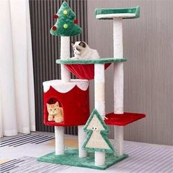 Christmas Cat Trees, 43 inch Multi-Level Cat Tower with Cat Condos, Top Perches, Sisal Ramp Scratching Posts, Cozy Basket, Hammocks, Large Cat Pet Act