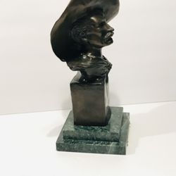 Frederic Remington “The Sergeant” Bronze Bust Statue Green Marble Base 11”