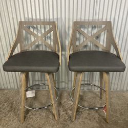 Charlotte 24” Counter Stools – Set of 2 (Light Grey Wood + Grey PU) ✨