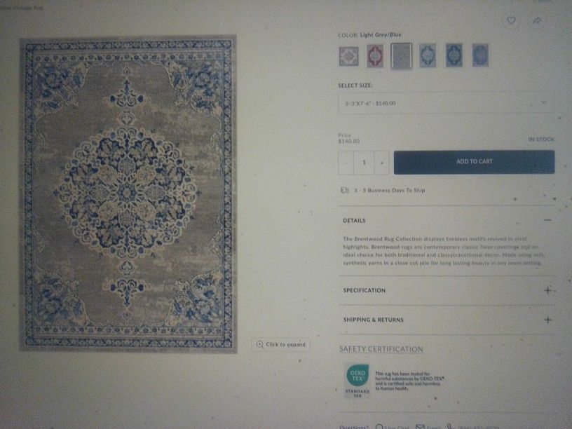 Original Safavieh Carpet Made In Turkey 5'3" x 7'6" - Used. Price Of A New One Is $140