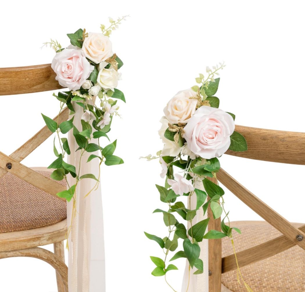 Ling’s Moment set of 7 chair ties with florals - Blush and Cream