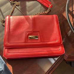 BCBG - Red Purse with Dividers & Gold Chain 